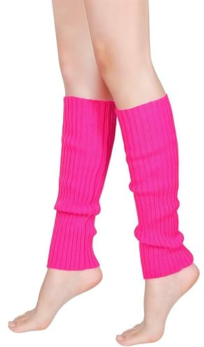 Neon Stulpen Damen,Fasching 80er Jahre Damen Pink Stulpen Accessoires Karneval Neon Rosa Beinstulpen Pinke Hippie Beinwärmer Party Rot Weiß Gestreifte Neonfarbene Mode Leg Warmers für Mädchen Warme
