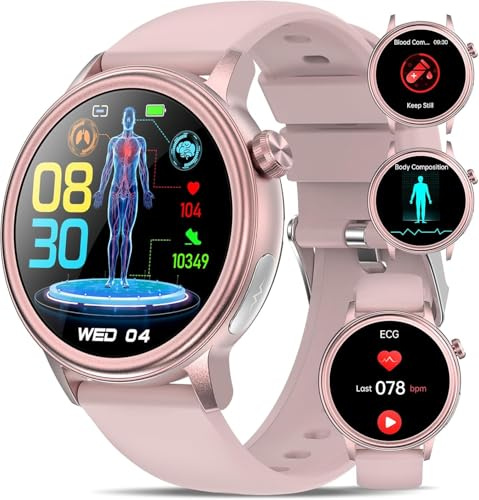YYKY Montre Connectée ECG+HRV/IMC/Lipides/Acide Urique, 1,39 Smartwatch avec Tension Arterielle/SpO2/Appel Bluetooth, 24/7 Sommeil Rythme Cardiaque Température Corporelle pour Android iOS Rose
