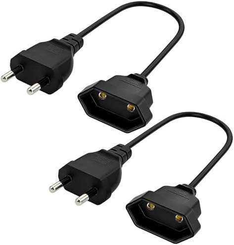 2 Pack Cable Alargador Europeo, 250V 2.5A Extensión Euro Cable 2 Pines 0,75 Mm², Alargador Enchufe Europeo Tipo C, Prolongador Enchufe Euro para TV PC Monitor Electrodomésticos Lámparas, Negro, 0.5M