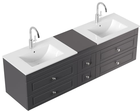 Magnolia Home Badmöbel Milano XL Cottage Doppel-Waschbecken SoftClose anthrazit