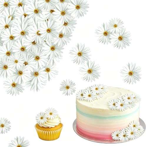 60Pcs Décorations Comestibles en Fleurs Cupcake, Décorations de Gâteaux aux Fleurs de Cerisier, Gluant Papier de Riz Décoratif Gâteau (Blanc)