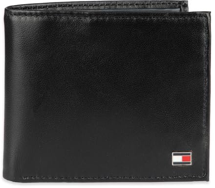 Tommy Hilfiger Portefeuille en cuir pour homme – Blocage RFID fin fin avec porte-cartes amovible et boîte cadeau Noir Oxford