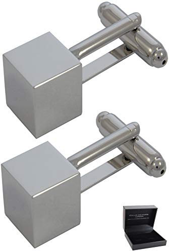 COLLAR AND CUFFS LONDON - HOCHWERTIGE Manschettenknöpfe mit Geschenk Box - Symmetrischer Quader - Stilvolle Messing - Silber Farbe - Kubus Quadrat Würfel Quadratisch Klassisches Design