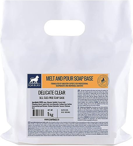 1Kg Base Jabón de glicerina transparente, Delicado,sin SLS, SLES, Delicate Clear, Forbury Direct Soap Base