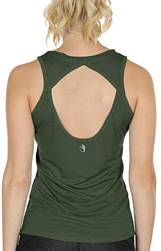 icyzone Damen Yoga Sport Top Rückenfrei Fitness Shirt Ärmellos Leichte Training Tank Tops (M, Green)