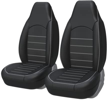 AUTOYOUTH Seat Covers Universal Front Pair Waterproof PU Leather Seat Covers for Cars & Supports & Airbag Compatible Auto Parts Car Seat Protector Car Seat Cushions, Gray