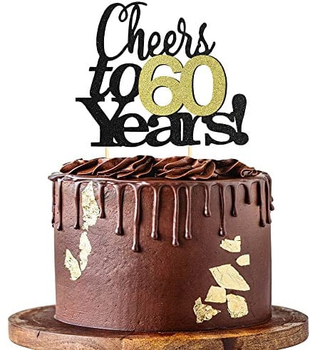Sumerk Cheers to 60 Years Cake Toppers 60th Birthday Cake Topper Wedding Anniversary Party Decorations Supplies - 1 Pack