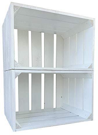 sunnypillow 2er Set Weiß Holzkisten 25 x 40 x 30 cm Massive Weinkisten in vielen Farben zur Auswahl Holz Kisten Obstkisten Apfelkisten, Holzregal