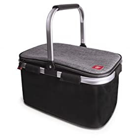 Iris Barcelona - Cesta Picnic Plegable Enjoy Life, Cesta Térmica para Llevar Comida y Bebida a la Playa, Piscina, Excursión, Picnic Basket 20 L Negro y Gris Jaspeado