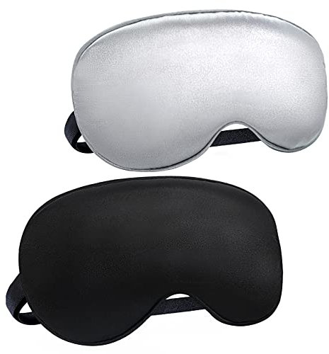 Audamp Schlafmaske Augenmaske Nachtmaske Verstellbarem Band Hautfreundlich Seide Ultraweiche Schlafbrille 2 Stück (Grau und Schwarz)