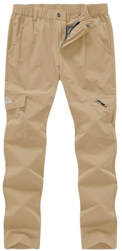 YSENTO Damen-Wanderhose, Taschen, schnelltrocknend, wasserabweisend, UPF 50, Stretch, Arbeitshose, gerades Bein, Khaki, Größe L