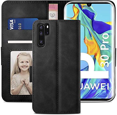 YATWIN Handyhülle Huawei P30 Pro Hülle, Klapphülle Huawei P30 Pro Premium Leder Brieftasche Schutzhülle [Kartenfach][Magnet][Stand] Handytasche für Huawei P30 Pro Case, Schwarz