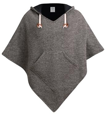 virblatt - Poncho Herren Wolle & Polarfleece | Wollumhang Herren Poncho Winter warm mit Kapuze Fleece Hippie Rollstuhl Wolljacke - Abajo Wolle L-XL grau