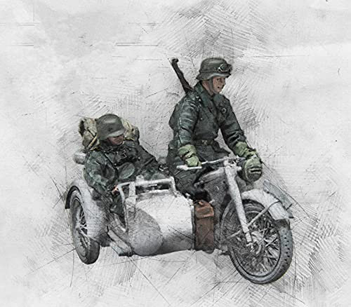 Risjc 1:35 WWII Deutsches Kavallerie-Regiment Resin Soldier Modell (2 Personen, ohne Motorrad) unbemalter und unmontierter Miniaturmodellbausatz/R65117