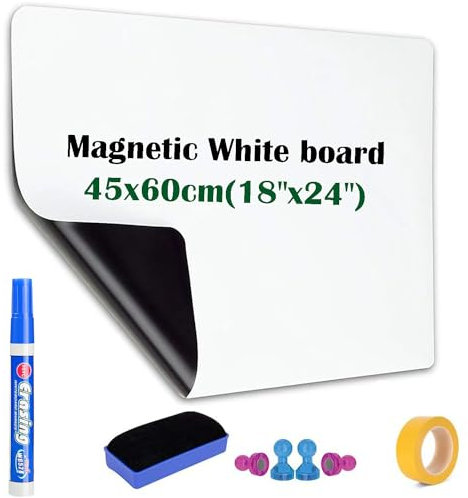 Homvik 45x100cm Magnetic Whiteboard Dry Wipe Whiteboard for Wall with Marker Reminder Board with 4 Push Pin Magnets Eraser Magnetic&Washi Tape - White