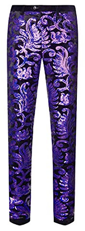 CARFFIV Herrenmode, Blumenmuster, glänzende Pailletten, Samt-Hose (M, Purple)