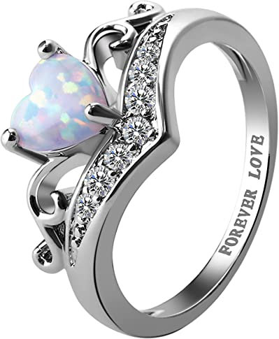 OIDEA Damen Ring Herz mit Zirkonia: Verlobungsring Elegant “Ewig Liebe” mit Opalstein in Kuber Zirkonia Silber Versprechenring für Frauen Größe 54 (17.2)