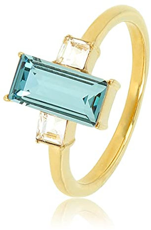 My Bendel Ring Gold mit großem blauem Stein und kleinem Zirkoniumdioxid- Stylischer Ringe für Damen - Bleibt schön und Verfärbt nicht - Stapeln Ringe - mit Luxuriösen Geschenkverpackung
