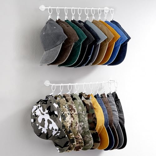 Viklluyr Hut-Wandregal, Kappen-Organizer: Baseball-Hut-Racks, Display-Halter mit 20 Haken, modernes Metall, weiß, Hüte, Aufbewahrung, Wandmontage, Kappen-Aufhänger, Set von 2 für Schrank, Tür,