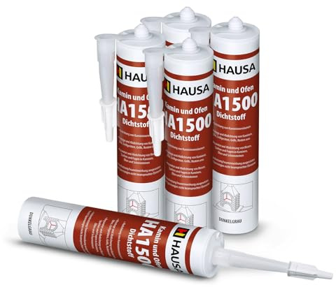 HAUSA Kamin Ofen Dichtstoff HA1500 5x 310ml hitzebeständige Dichtmasse 1500°C feuerbeständiger Kleber zur Reparatur Abdichtung von Rissen Fugen in Kaminen Öfen Schornsteinen Feuerzement dunkelgrau