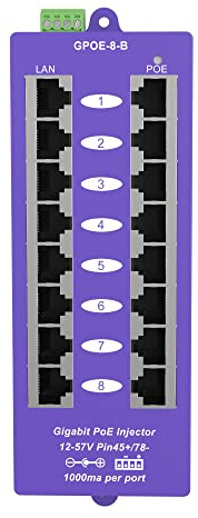 Gigabit Ethernet POE Injector, Mode B 8-Port Passive High-Speed PoE Injector, 10/100/1000 Mbps Efficient Network Connectivity | Compatible with IP Cameras, Wireless Access Points, VoIP Phones