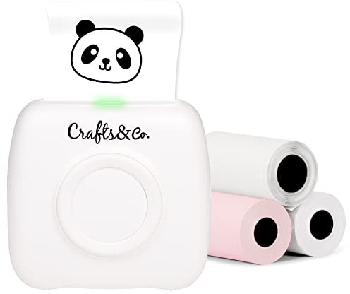 Crafts&Co® Portable Photo Printer, Mobile Mini Printer with 3 Rolls + App, Wireless Pocket Printer, Mobile Phone Device for Pictures, Labels, Stickers, Shopping List Without Ink Printing