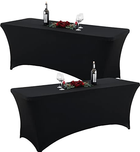 NSSONBEN 2 Stücke Schwarz Stretch Tischdecke,Dehnbare Tischdecke, Stehtisch Hussen Spandex Tight Fit, rechteckige Tisch Cover-dj, Messen Party L183*76 * 76cm, 2 Stücke