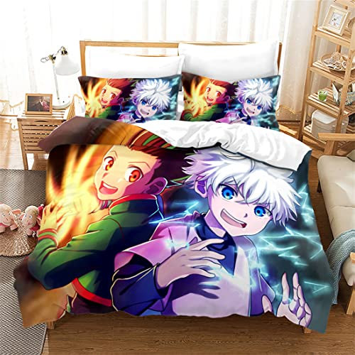 NECEHY Bettwäsche Set,3D Drucken Bettbezug,Anime Hunter×Hunter Farbe 3D Motiv bettwäsche mit Reißverschluss und Kissenbezug,ab-98,King:94x87/240x220cm