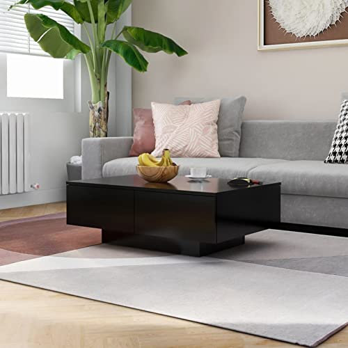 Tidyard Couchtisch mit Schublade Beistelltisch Wohnzimmertisch Kaffeetisch Sofatisch Teetisch Spanplatte Schwarz 90x60x31 cm