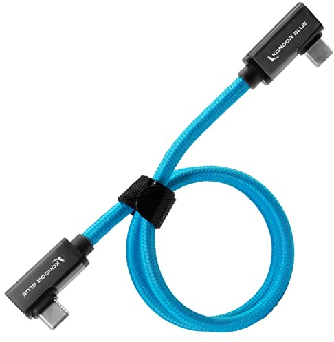 KONDOR BLUE | 18 Straight USB C 3.2 20 Gb/s 100W | Dual Right Angle Braided Cable for 8K Data and Power Delivery | Blue
