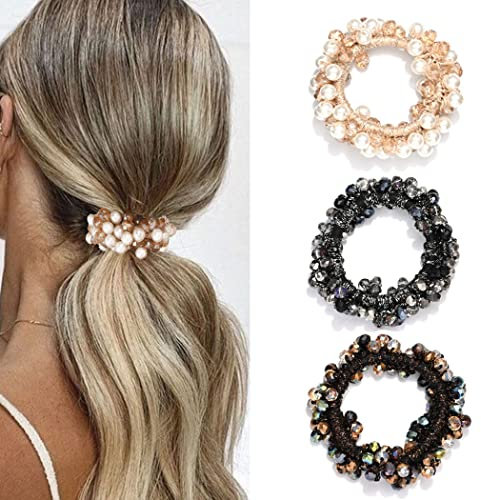 Runmi Set di 3 elastici per capelli con perle di capelli per donne e ragazze (A)