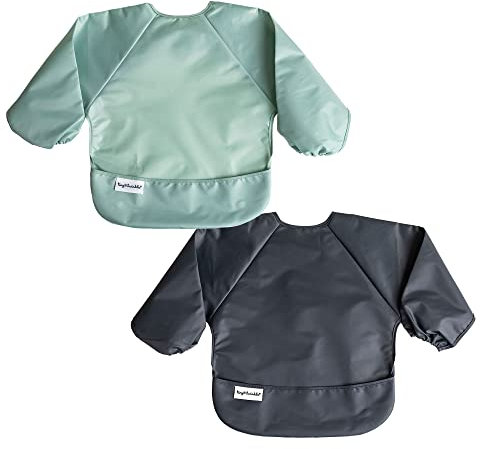 Tiny Twinkle Bibs Waterproof Bib 2 Pack Full Sleeve Bib Outfit,Wipe Clean Cape for Weaning Adjustable Bib for Toddlers 0-24months Machine Washable and Tug Proof Closure