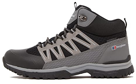 Berghaus Kids’ Explorer Mid Hiking Boot with High Traction Sole, Waterproof, Breathable, Lightweight, Durable, Vegan Friendly (Black, UK Footwear Size System, Big Kid, Numeric, Medium, 5)