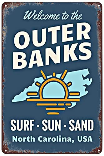 SREELEATHERS Outer Banks North Carolina Surf Sun Sand Metall Blechschild Wandkunst Dekor Plakette für Zuhause, Bar, Pub, Café, Hotel, Wohnzimmer, 20,3 x 30,5 cm