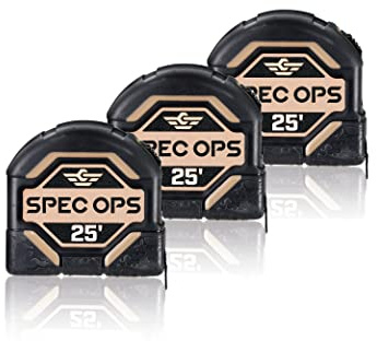 Spec Ops Tools 25 Fuß Maßband-Werkzeug-Set, 3,8 cm doppelseitige Klinge, militärischer Verbundkoffer, 3% an Veteranen gespendet, 3 Stück