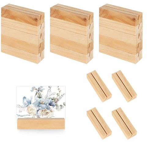 UKOFEW 20 Stück Stabil Tischkartenhalter Kartenhalter, Tischkarte Inhaber, Hochzeit Tischnummer Halter, Holz Platzhalter, für Restaurants, Hochzeiten, Bankette und Partys Fotoständer (70x23mm)