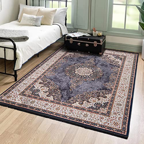 Mazovia Orientalisch Vintage Teppich - Kurzflor Waschbar - Weich Traditioneller Teppich für Wohnzimmer, Schlafzimmer, Esszimmer – Oriental Teppiche - Beige Creme Grau 200 x 300 cm