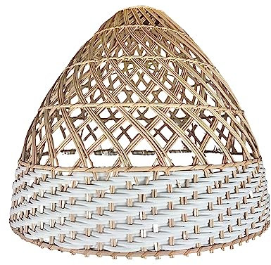 Bali Möbel Lampenschirm aus Rattan – Lampenhalter im Boho-Stil für Deckenlampen und Pendelleuchten, große Ausführung, Vintage Hängelampe für Esszimmer und Wohnzimmer, Maße 58x50 cm (Weiß)