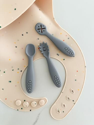 leyla&e Baby Esslernlöffel (3er Set) für eigenständiges Essen | BPA-frei & LFGB-zertifiziert | Spülmaschinenfester Silikonlöffel | Lernlöffel geeignet für BLW (Blue)