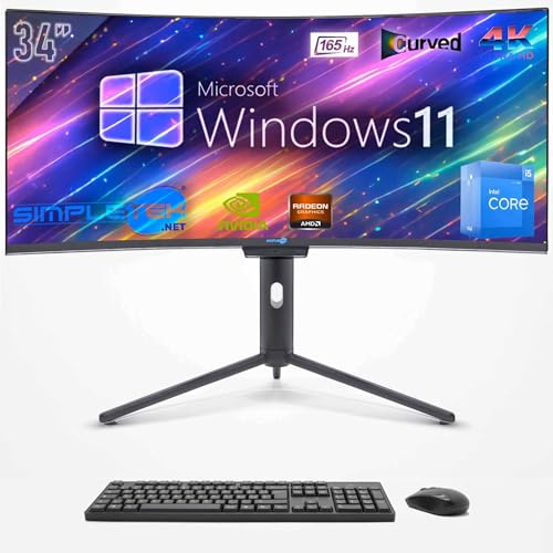 SIMPLETEK - PC ALL in ONE 34 4K Wide 165Hz Core i5 12° Gen | Windows 11 | 16GB RAM SSD 960GB | 4GB GPU Dedizierte GTX 1650 | Integrierte Webcam 5MP Gaming Computer WiFi6