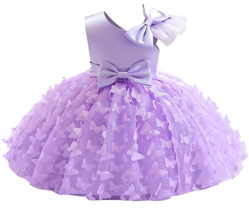 IBTOM Castle Robe Bapteme B�b� Fille Fleur Broderie Bowknot Princesse Tulle Tutu Demoiselle d'honneur Mariage Ceremonie Anniversaire Robe de Bal Soir�e Cadeau A-Violet 9-12 Mois