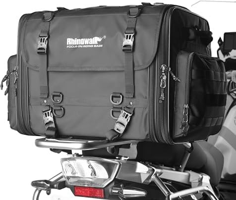 Rhinowalk Motorradtasche, Motorrad Hecktasche, wasserdichte Allwetter-/Kofferraum-/Gepäckträgertasche mit Sissy-Bar-Gurt,80L Schwarz