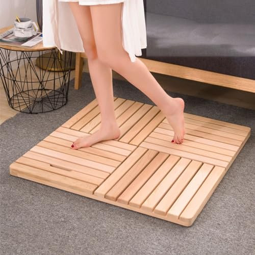 Pedana Doccia Tappetino da Bagno in Legno Modellabile Patchwork, Tappetino Doccia Stabile Impermeabile con Poggiapiedi Antiscivolo, Scolapiatti per Bagno per Piscina/Spiaggia (Color : Natural, Siz