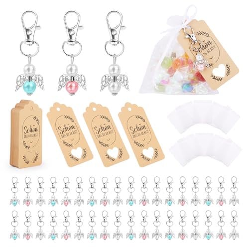 Schutzengel Anhänger, 36 Stück Gastgeschenke Hochzeit, Gastgeschenke Schutzengel mit Organza Beutel Kraftpapier Anhänger für Hochzeit Taufe Weihnachten, Geburtstag, Kommunion Konfirmation Geschenk