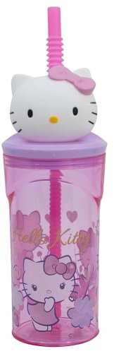 Stor Vaso Infantil Reutilizable con Pajita y Tapa con figurita 3D y Capacidad de 360 ml de Hello Kitty