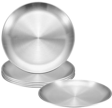 QUARKZMAN 6pz Piatto in Acciaio Inox, 7,9 Pollici Piatto Pranzo Rotondo in Metallo, Vassoio Portata Piatti Dessert Rotondi per Cucina Ristoranti Argento