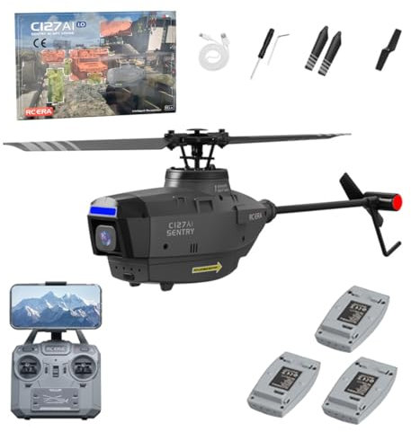 NULA C127AI RC Helicopter Toy with 1080P Camera, 2.4G RC 4CH 6-Axis Gyro Black Hornet Scout Drone Single-Rotor Brushless Helicopter for Beginner Adults Optical Flow Positioning -RTF Version