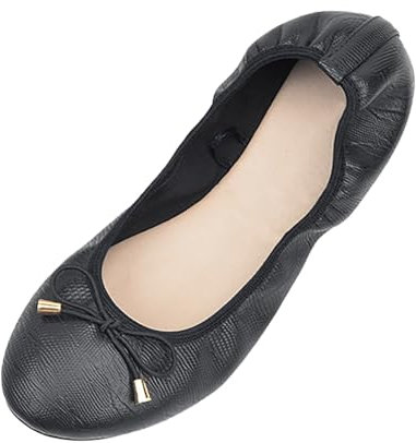 Women's Loafer 𝗙lats Ladies Roll up Shoes Foldable Ballet 𝗙lats with Bowknot Roll Up Ballet Pumps for Women Non Slip Fold Up Ballerina Shoes for Weddings and Parties (Black, 4)