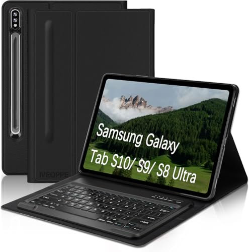 IVEOPPE for Samsung Galaxy Tab S9 Ultra 14.6-inch Keyboard Case, Case for Galaxy Tab S10 Ultra Tablet with Magnetically Detachable Bluetooth Backlit Keyboard for Tab S8 Ultra 14.6'', UK Layout, Black