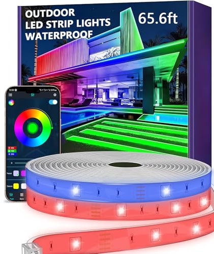 Aurevita Ruban Led Exterieur Etanche 20m, Smart IP67 Bande Led, Sync musicale led murale, Contrôle APP Bandeau Led Chambre, Jardin, balcon, vacances, Noël, décoration de chambre (No Remote Control)